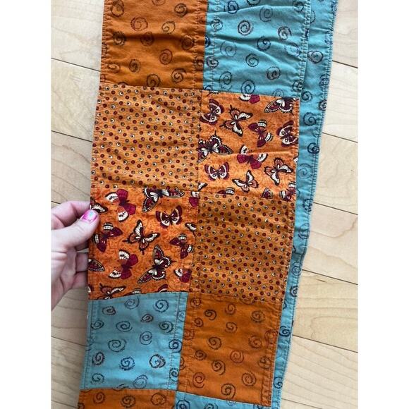Decorative table runner with butterflies and other patterns, orange and blue - Picture 3 of 7